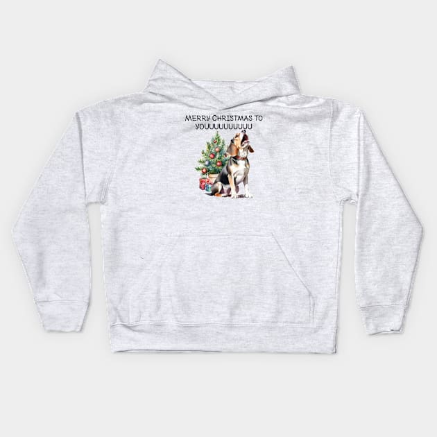 Merry Christmas to youuu Beagle Howling Kids Hoodie by  Big Foot Shirt Shop